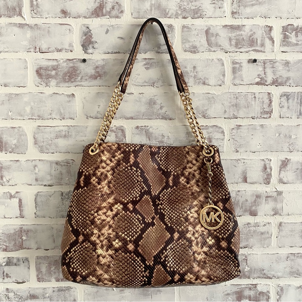 Michael Kors Python Embosed Jet Set Chain Large T… - image 1